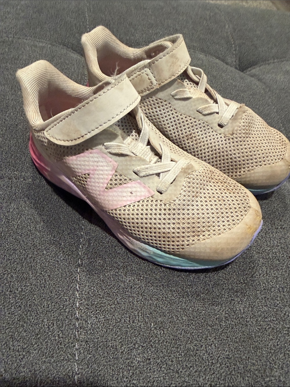 Kids Beige Mesh Athletic Sneakers with Pastel Accents